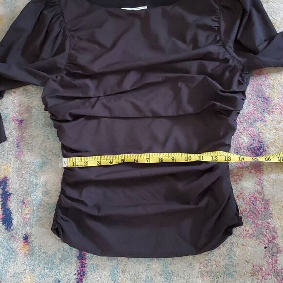 Senlis Black Rouched Shirt with Slightly Puff Sleeves - Picture 9 of 12